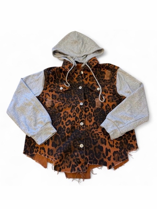 Jackets & Blazers - Leopard Print Hoodie Shacket Jacket Women’s Medium Boho Baddie Moto Grunge Brown